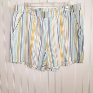 Serra Striped Linen Blend Pull On Shorts With Pockets Size XL